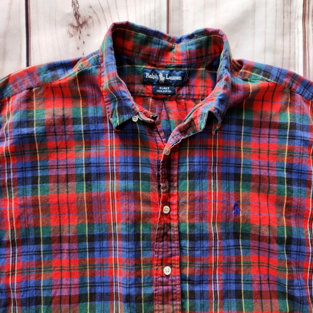 Polo Ralph Lauren "Blake" Short Sleeve Plaid Shirt Red Blue Green, Men's Size XL